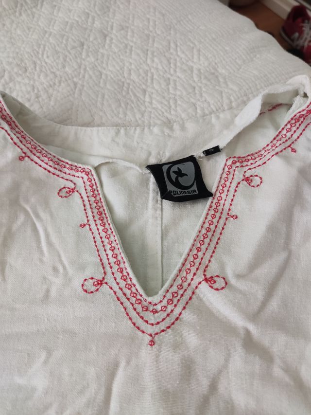 Kaftan playa .blanco.Marca polinesia.