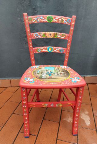 Sedia rossa - dipinta a mano - carretto siciliano