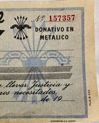 Guerra civil, Franco, Auxilio Social. Cupón y fich