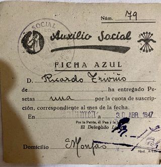 Guerra civil, Franco, Auxilio Social. Cupón y fich