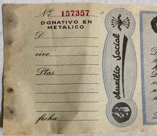 Guerra civil, Franco, Auxilio Social. Cupón y fich