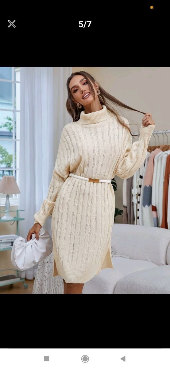 Vestido jersey oversize color crema