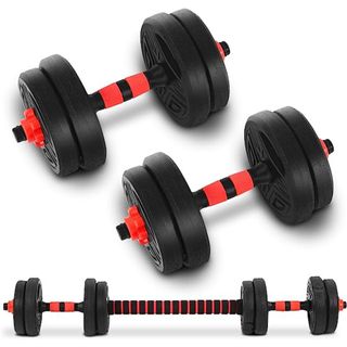 2 Mancuernas 7,5kg cada una, ajustables + Barra