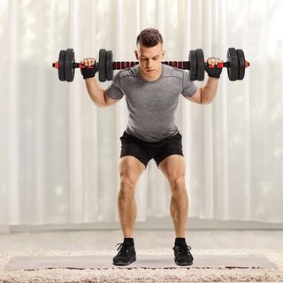 2 Mancuernas 7,5kg cada una, ajustables + Barra