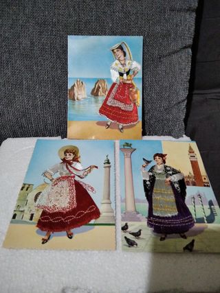 cartoline vintage con vestito in stoffa