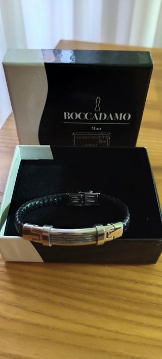 Bracciale Boccadamo in acciaio e cuoio da uomo 