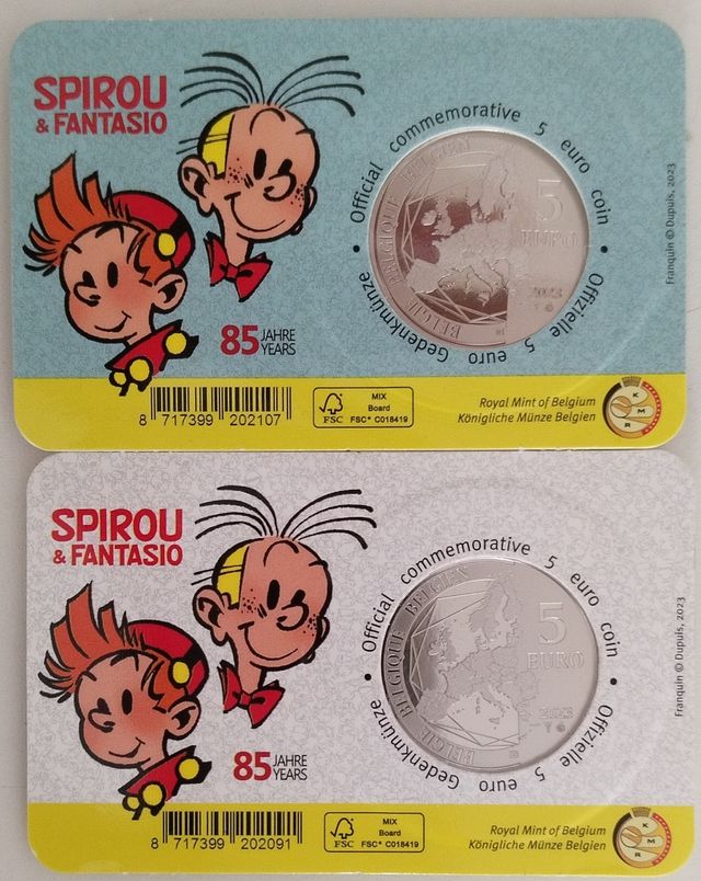 Lote 2 x 5 euros Bélgica 2023 Spirou