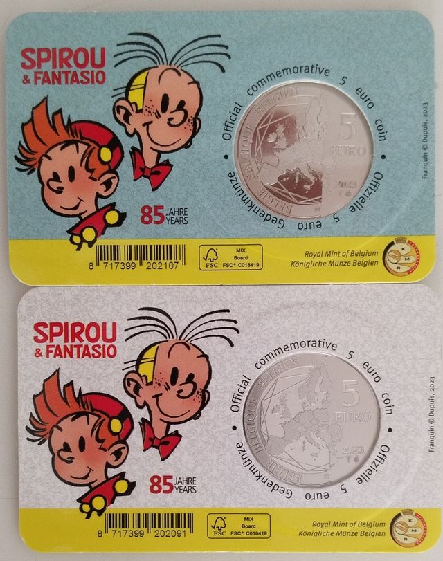 Lote 2 x 5 euros Bélgica 2023 Spirou