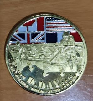 MEDALLA DESENBARCO DE NORMANDIA 1944 BAÑO ORO 34mm