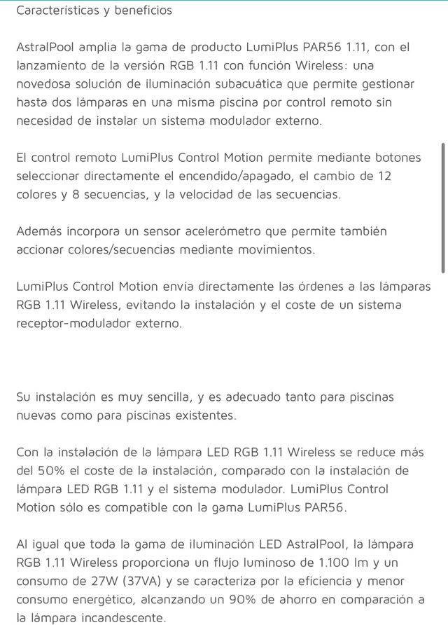 Focos rgb piscina Astralpool