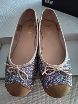 manoletinas piel nobuk purpurina talla 37 zapato