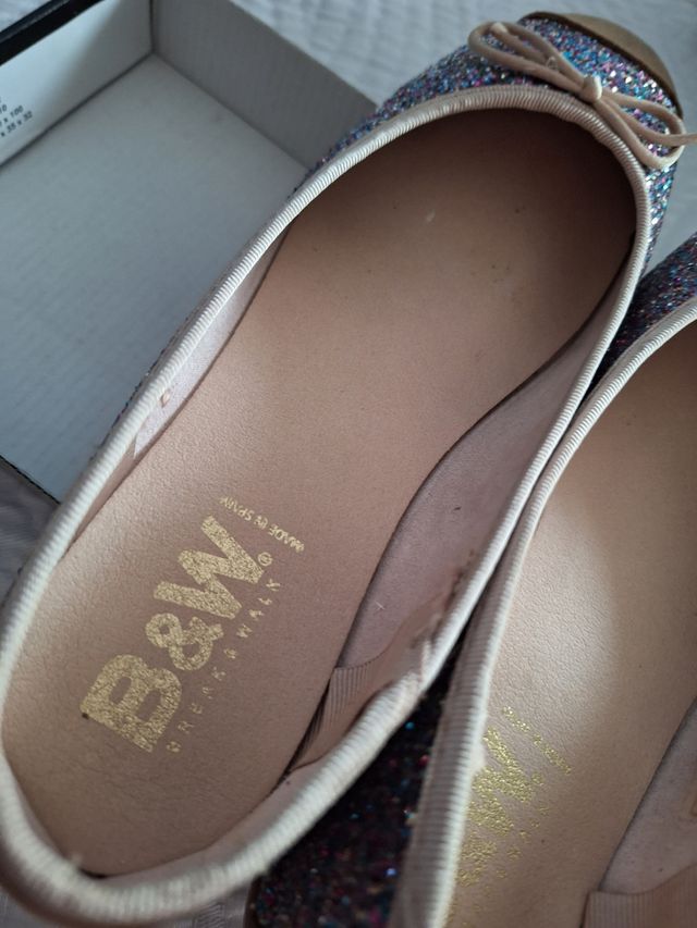 manoletinas piel nobuk purpurina talla 37 zapato