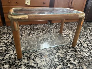 Mesita centro doble cristal madera maciza