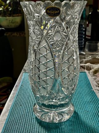 Antico vaso cristallo di Boemia molato a mano