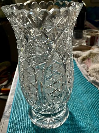 Antico vaso cristallo di Boemia molato a mano