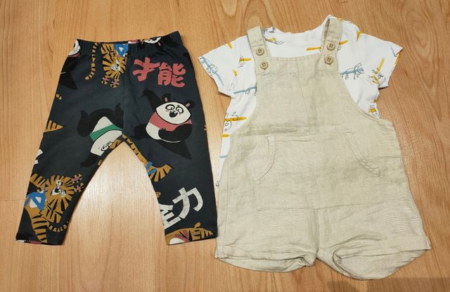 Peto lino, leggins Zara y camiseta fagottino