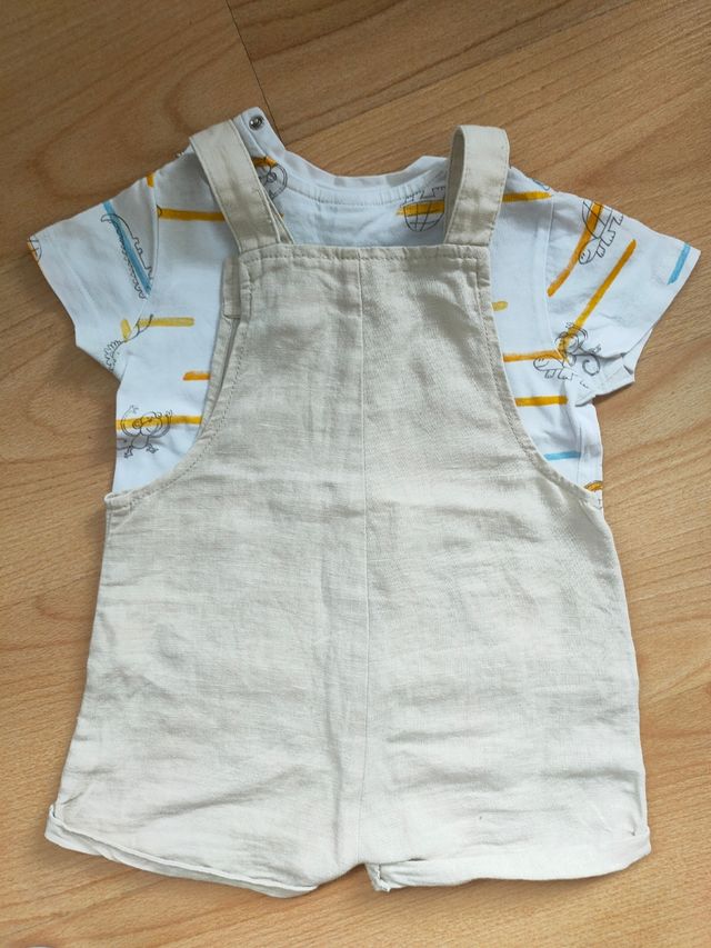 Peto lino, leggins Zara y camiseta fagottino