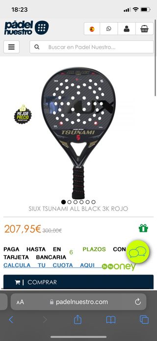 PALA SIUX TSUNAMI ALL BLACK ROJA PRECINTADA