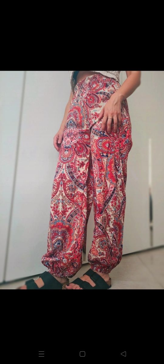 Pantaloni harem stampa esotica multicolor