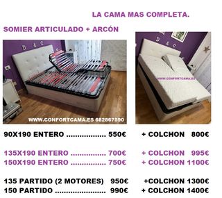 Cama articulada con canapé arcón abajo gran cabida