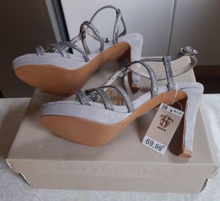 Sandalias zapatos Fosco piel gris plata talla 39