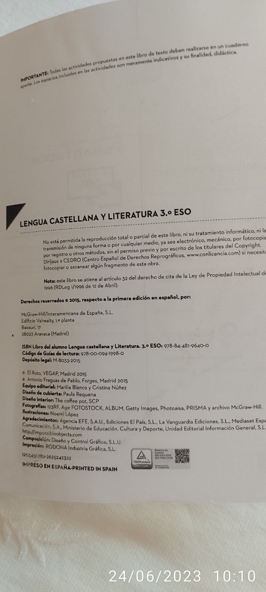 Libro Lengua Castellana y Literatura 3°Eso