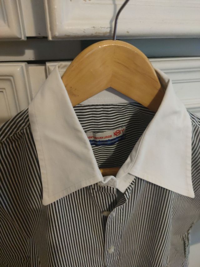 camicia righe mezze maniche colletto bianco 