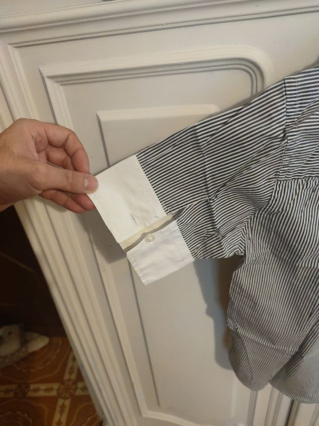 camicia righe mezze maniche colletto bianco 