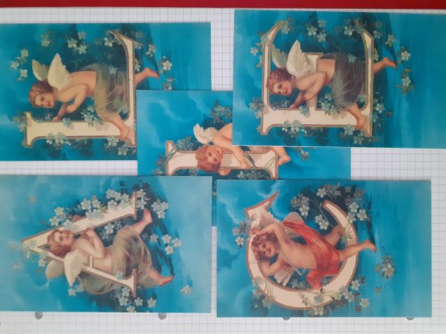 Set 5 cartoline vintage con lettere