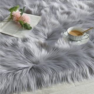 Alfombra gris de Vellón de falsa piel de carnero