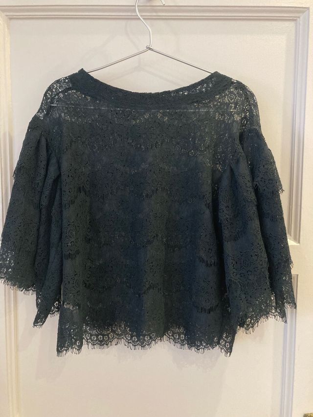 Blusa Vintage, cropped bordado verde bosque