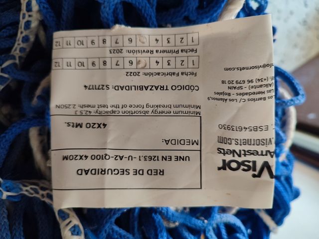 Red de seguridad de poliamida con cuerda perimetra