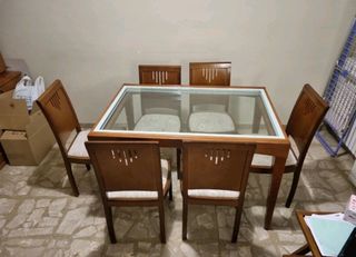 mesa extensible madera maciza i vidrio