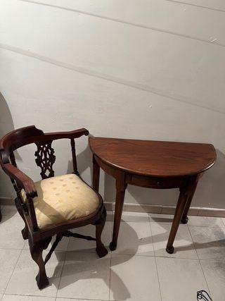 Consola rustica media luna caoba