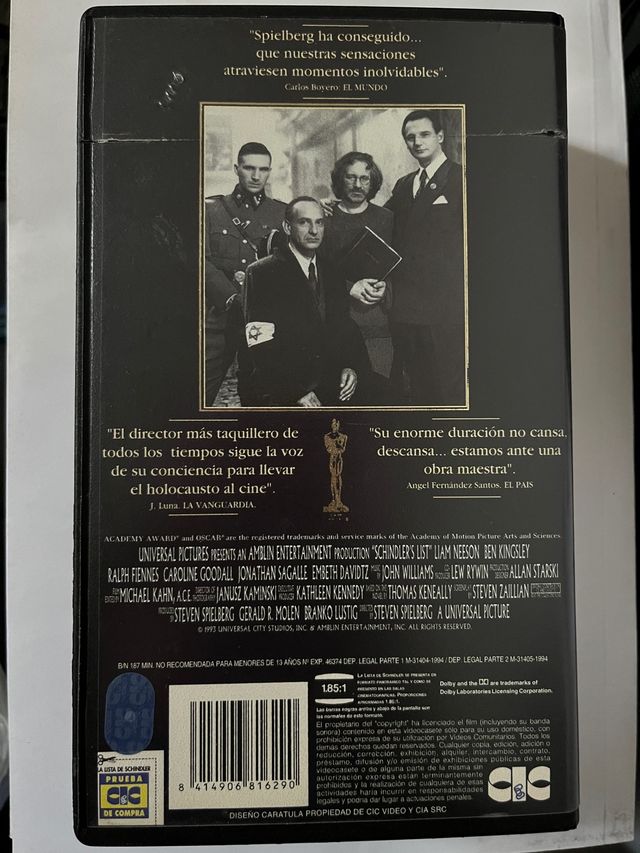 La Lista de Schindler VHS