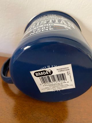 Tazza in metallo smaltato blu e bianca 