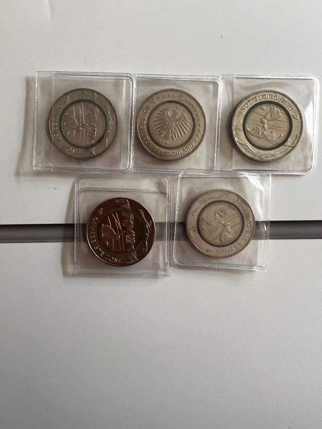 las 5 cecas de monedas  5€ Alemania original SC
