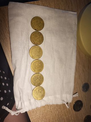 lote 6 monedas,  20 céntimos Francia varios años