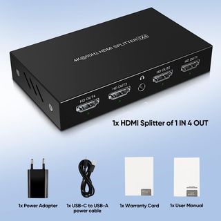 1 IN 4 Out, HDMI Splitter 4K 60hz