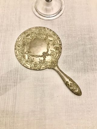 Juego tocador espejo cepillo peine chapado plata