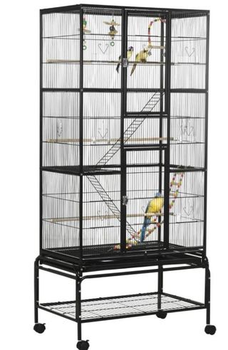 Jaula pájaros con perchas y comederos NUEVA