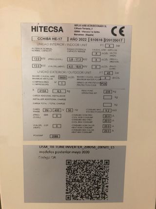 Aire acondicionado Hitecsa conductos, 11.180 frigo