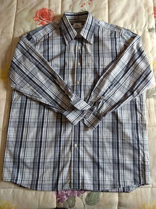 Camisa Lacoste manga larga talla 43 cuadros B y N