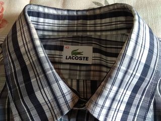 Camisa Lacoste manga larga talla 43 cuadros B y N