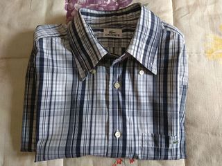 Camisa Lacoste manga larga talla 43 cuadros B y N