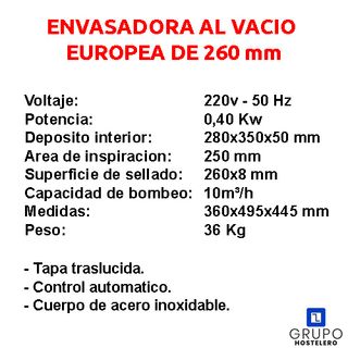 📣 ENVASADORA AL VACIO EURPOEA DE 26 CM 📣