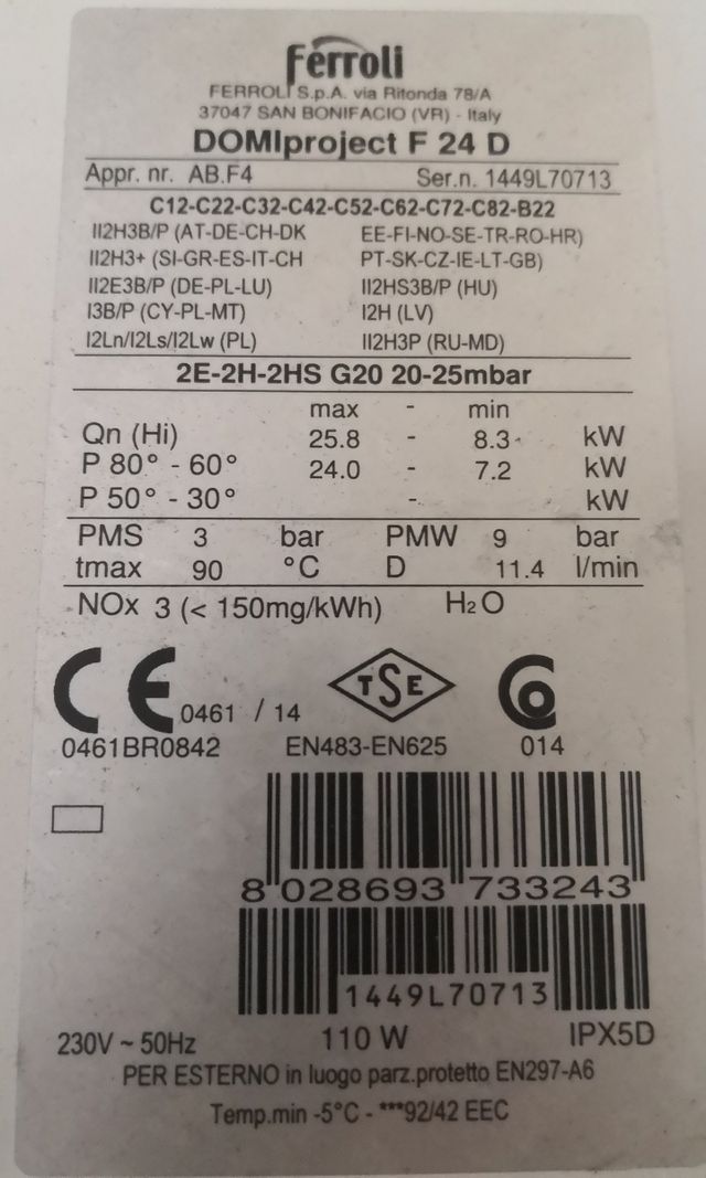 DESPIECE CALDERA FERROLI DOMI PROJECT f 24 D