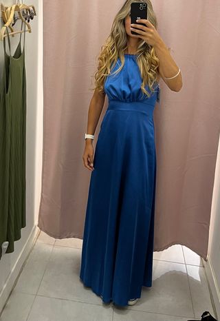 Vestido de boda/Fiesta azul cuello halter