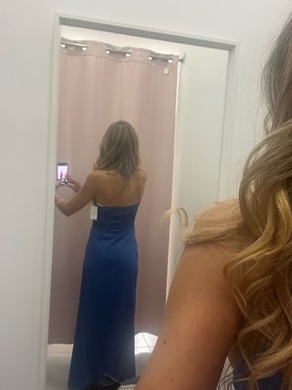 Vestido de boda/Fiesta azul cuello halter