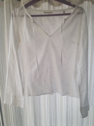 Camisa Massimo Dutti Blanca Bordada